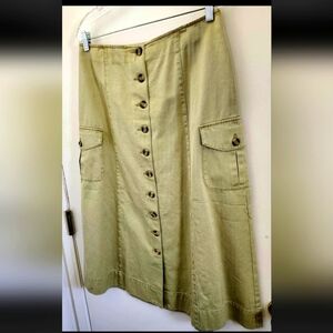 Button Up Vintage Beige Utility Uniform Business Work Pencil Skirt Women's Sz 10